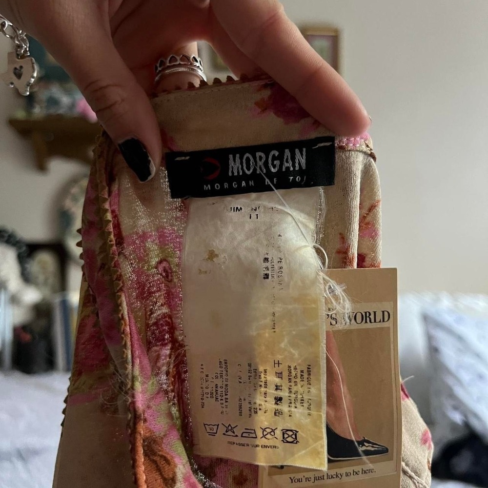 Morgan De Toi Cream Pink Floral Micromesh Tank Top Y2K Vintage - Picture 5 of 5